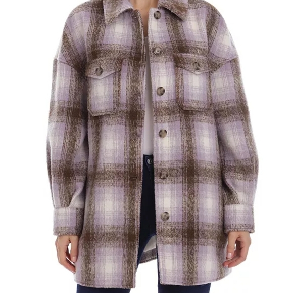 Avec Les Filles Plaid Shirt Jacket Shacket NEW Womens Lavender - Picture 1 of 9